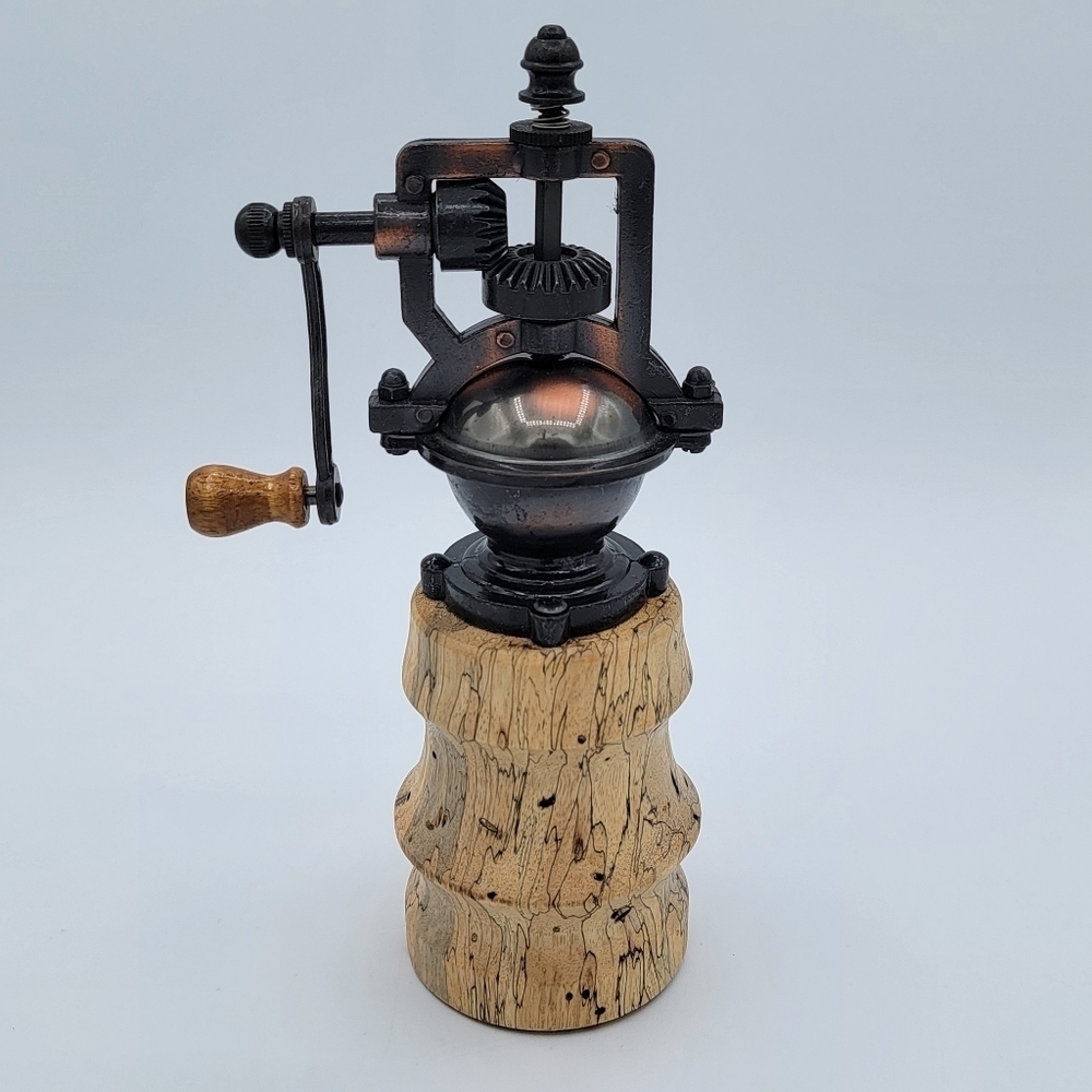 Peppermill Hand Crank Coppertone Hardware Unique Wood Base